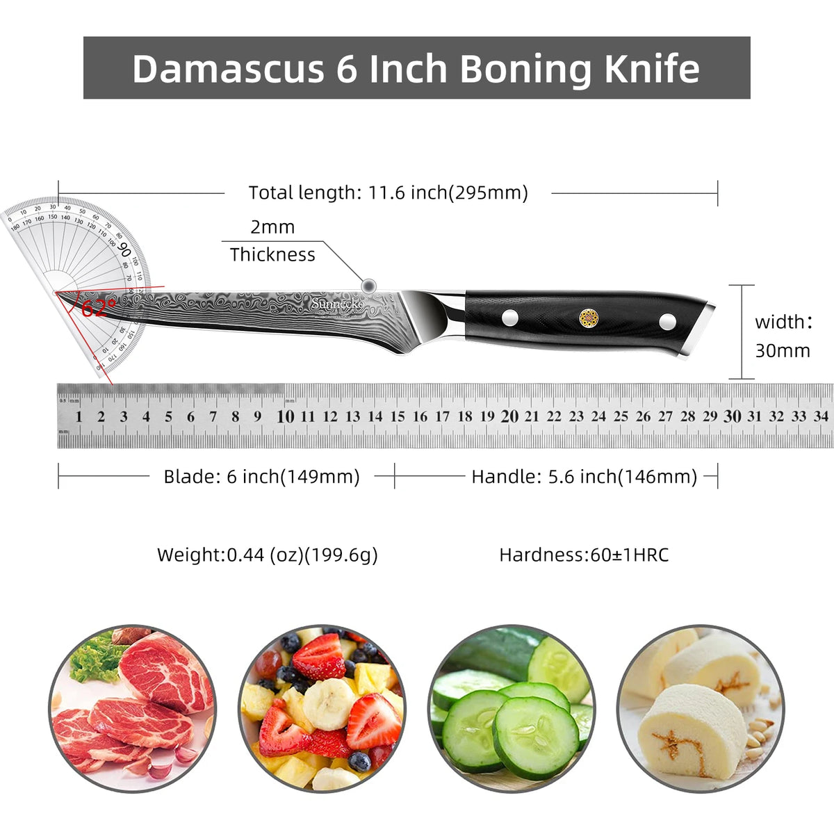 Sunnecko 6" Damascus Boning Knife – 73-Layer VG10 Steel Boning Fillet Knife Axl