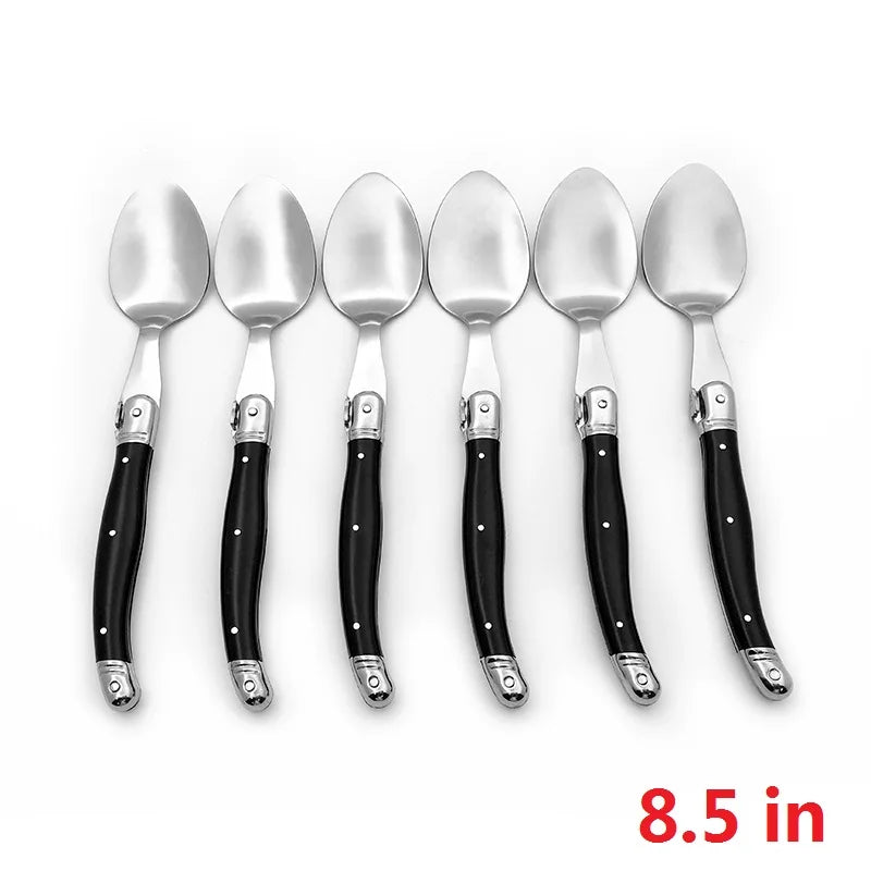 6-Piece Laguiole Stainless Steel Cutlery Set – Spoons & Forks Flatware Cutlery Set Axl Black spoon