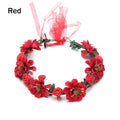 Floral Rose Crown Headband – Adjustable Ribbon Bridal Halo Floral Crown Headband Axl red
