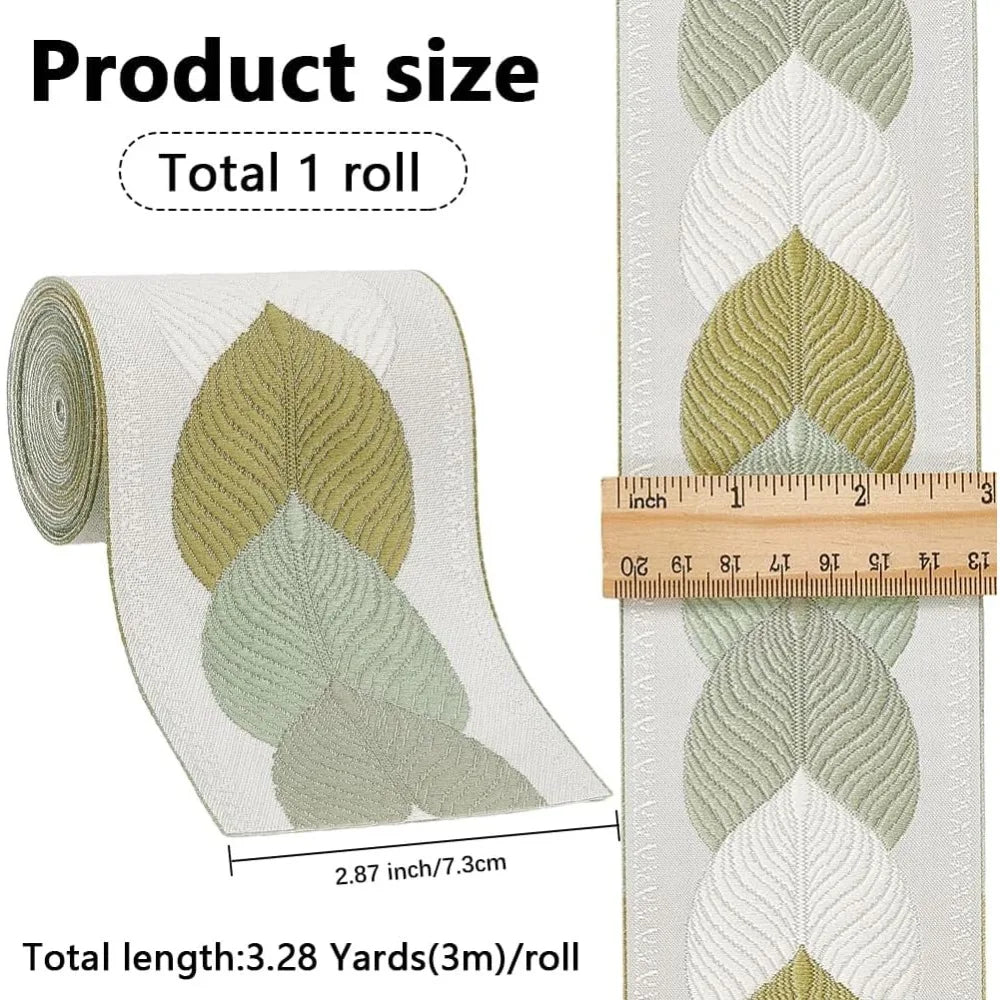 Olive Jacquard Leaf Ribbon 73mm – 3M Polyester Woven Trim Jacquard Ribbon Trim Axl