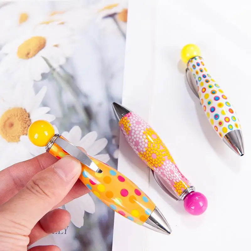 Mini Boho Bowling Shape Ballpoint Pen – Dot Flower Print Novelty Ballpoint Pen Axl
