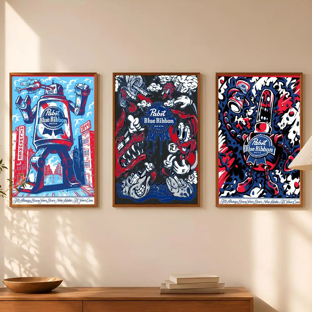 Pabst Blue Ribbon Beer Poster – Self-Stick Waterproof Wall Art Wall Art Poster Axl