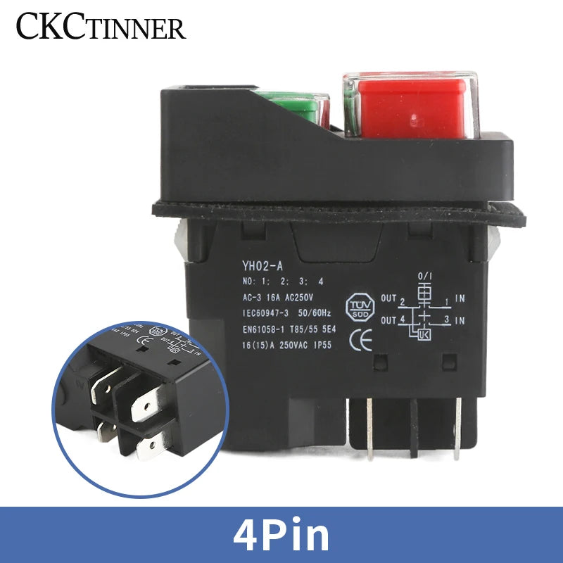 IP55 Electromagnetic Push Button Safety Switch 110V/220V 15A Push Button Switch Axl 4PIN 110V