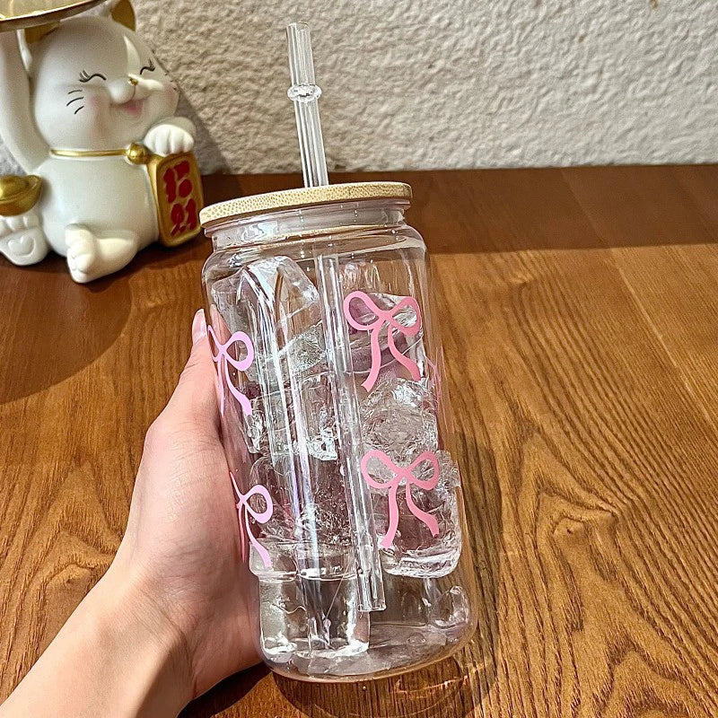 500ml Bow Plastic Water Bottle with Lid & Straw | Jar Cup Plastic Water Bottle Axl