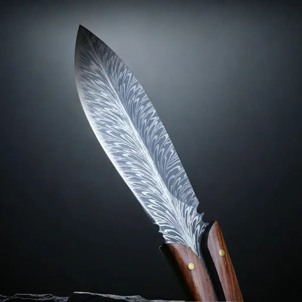 EDC Fixed Blade Knife – Patterned Leaf Blade & Wood Handle Fixed Blade Knife Axl
