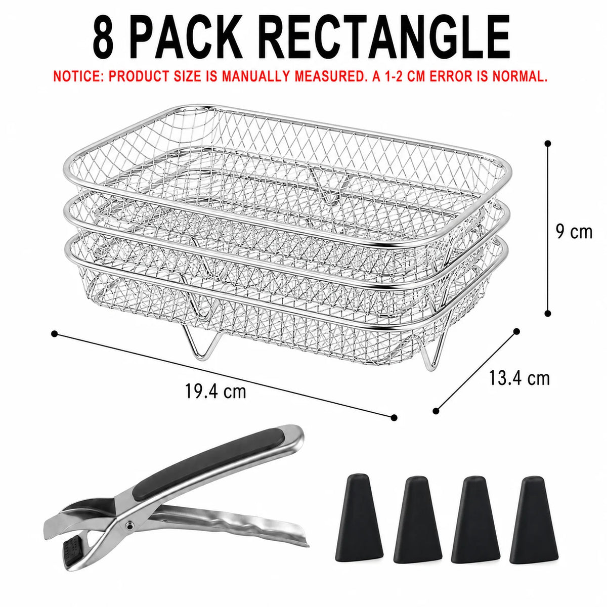Air Fryer Rack Set – 3-Tier Stainless Steel Stand with Tongs Air Fryer Rack Set Axl 8 Pack Rectangle