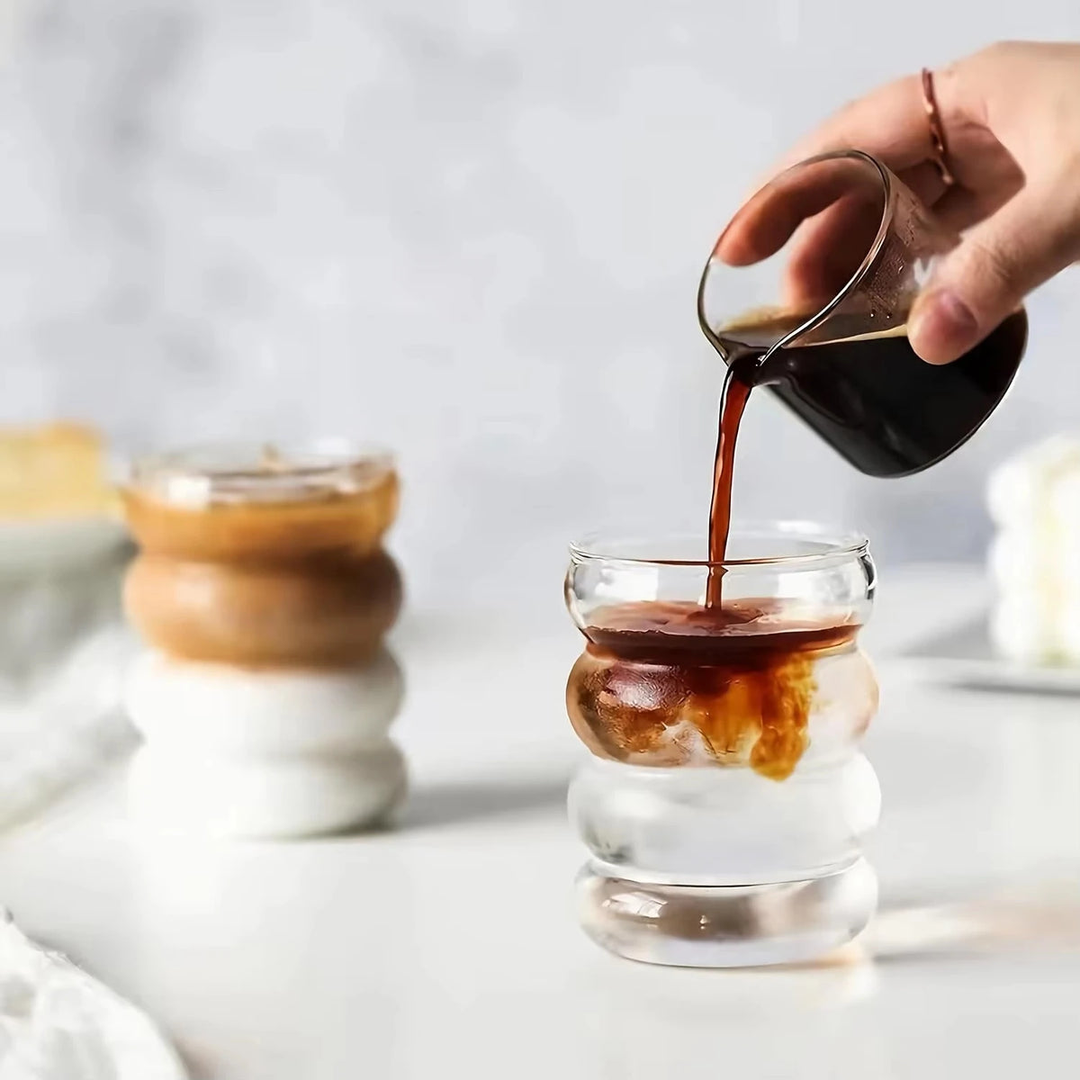 KEMORELA Borosilicate Glass Coffee Cups Set of 2 | Ripple Design Glass Coffee Cups Axl