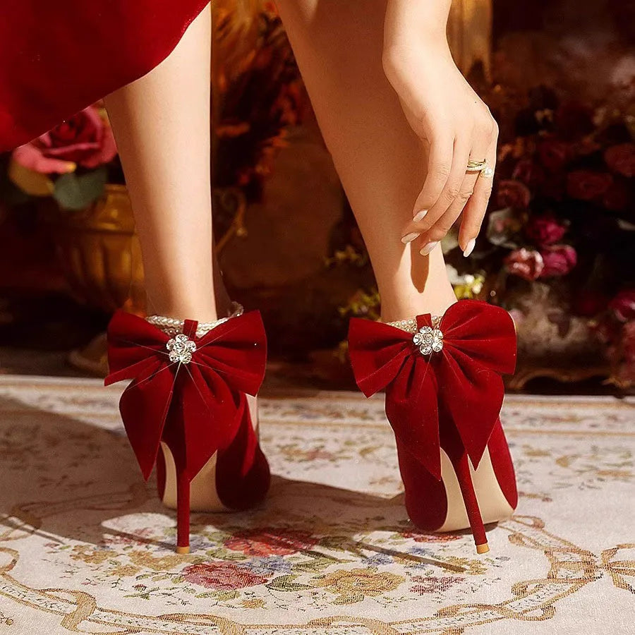 Women's Stiletto Pumps – Bowknot Wedding Shoes Pointed Toe Stiletto Pumps Axl