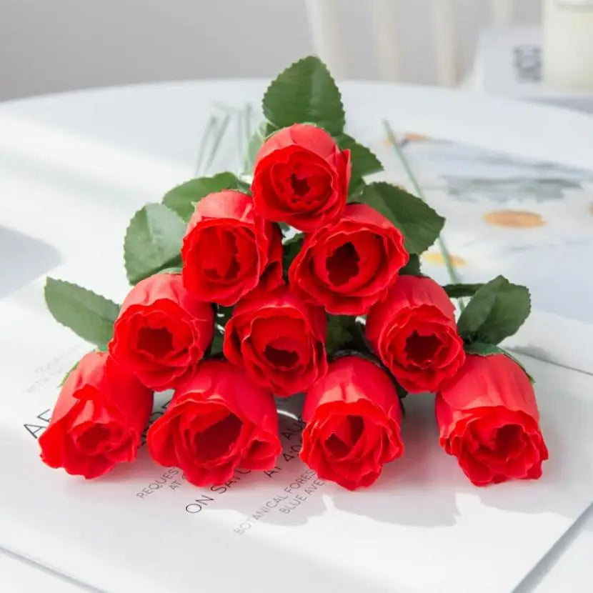 Silk Red Roses Artificial Flowers 5/10 Pcs | Wedding Bouquet Artificial Flowers Axl