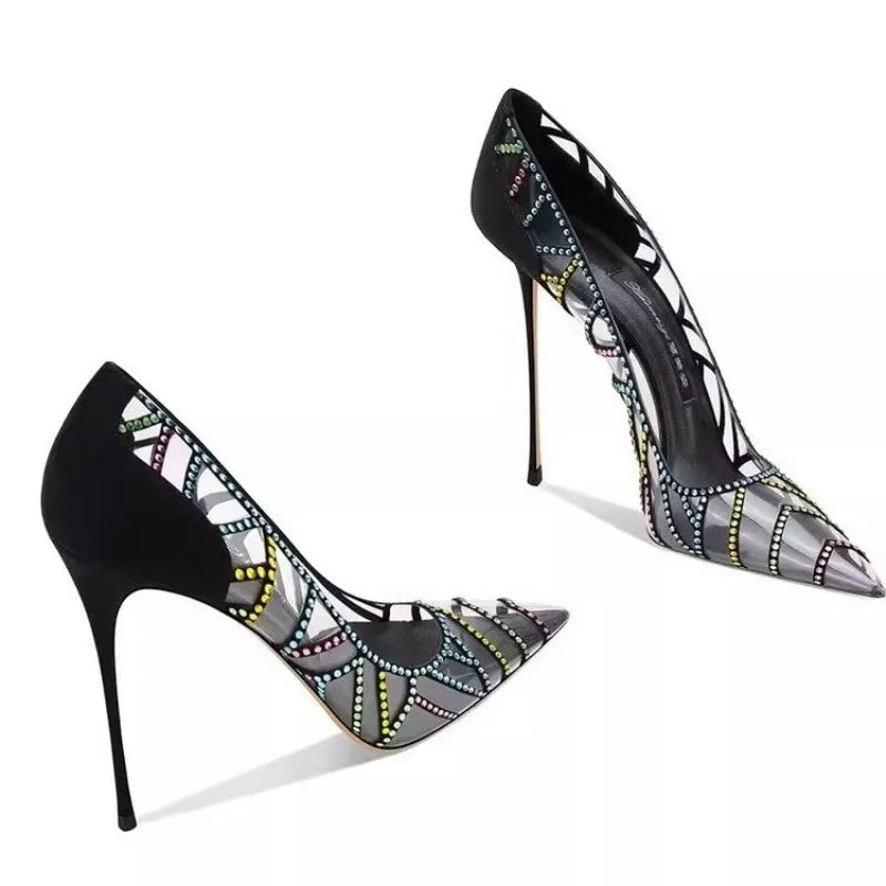 Women's Rhinestone Stiletto Pump Sandals – Pointed Toe Heels Stiletto Pump Sandals Axl