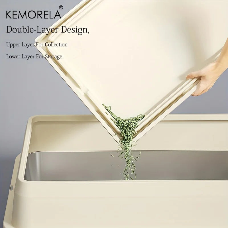 KEMORELA XL Stainless Steel Cat Litter Box with Lid | Enclosed Cat Litter Box Axl