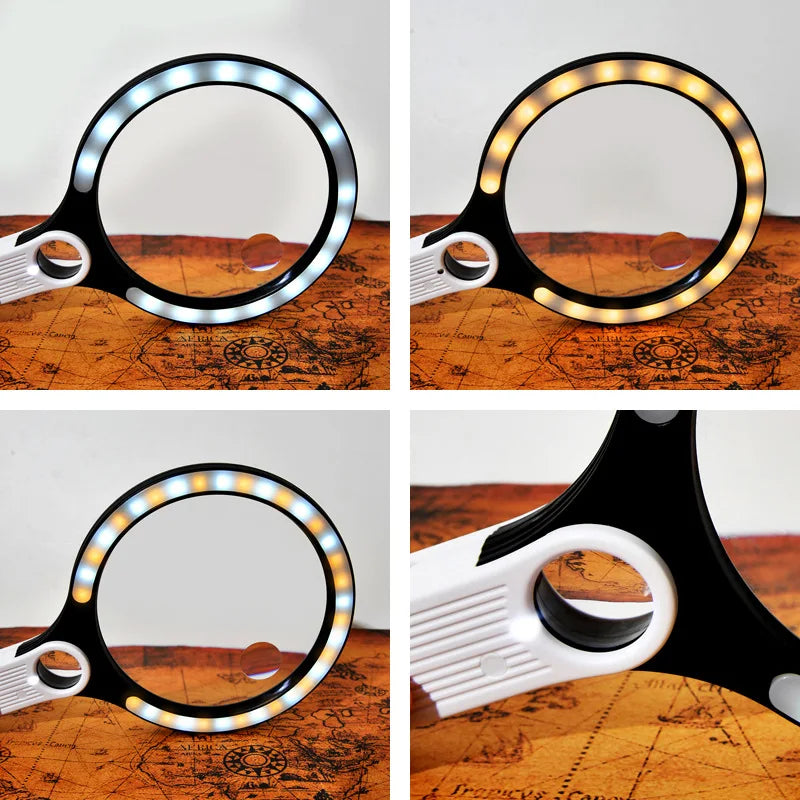 135mm LED Handheld Magnifying Glass – Tri-Color, 5–10x Zoom LED Magnifying Glass Axl