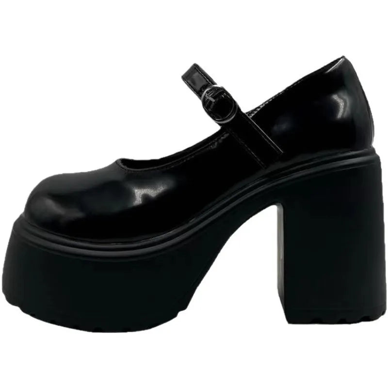 Women's Retro Platform Loafers – Buckle Strap Thick Heel Platform Loafers Axl