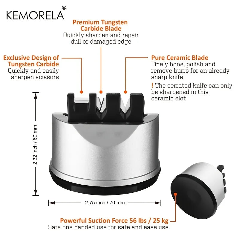 KEMORELA 3-in-1 V-Edge Knife Sharpener with Suction Cup Base Knife Sharpener Axl