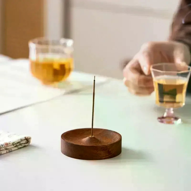 Round Black Walnut Wood Incense Stick Holder – Agarwood Tray Incense Holder Axl