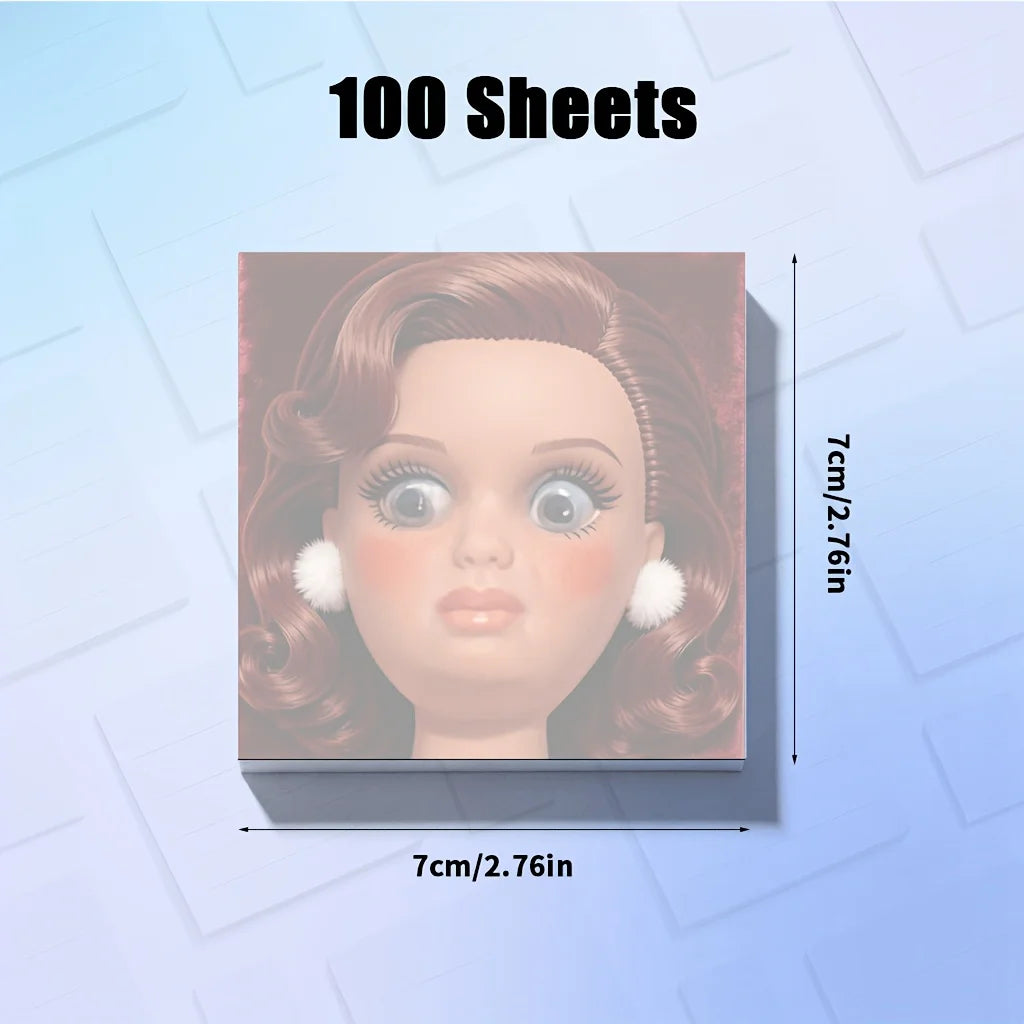 Angry Doll Face Sticky Notes – Kawaii Memo Pad 50/100 Sheets Kawaii Sticky Notes Axl 2Pads-100Sheets