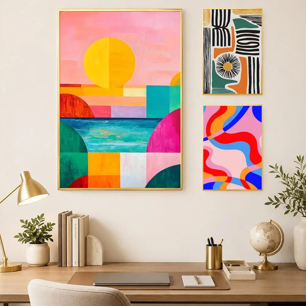 Retro Abstract Lines Self-Stick Wall Art Poster – Waterproof Wall Art Poster Axl