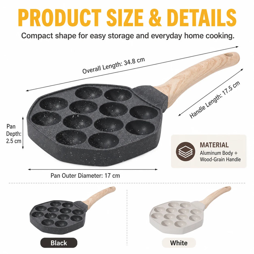 Nonstick Takoyaki Pan 12 Holes – Octopus Ball & Puff Maker Takoyaki Grill Pan Axl
