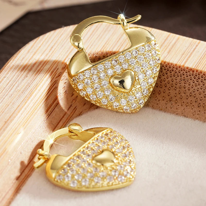 Huitan Gold Heart Drop Earrings – Cubic Zirconia Wedding Jewelry Drop Earrings Axl