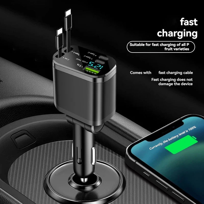 5-in-1 Car Charger Retractable Cable PD Fast Charging 3.1A Car Charger Axl