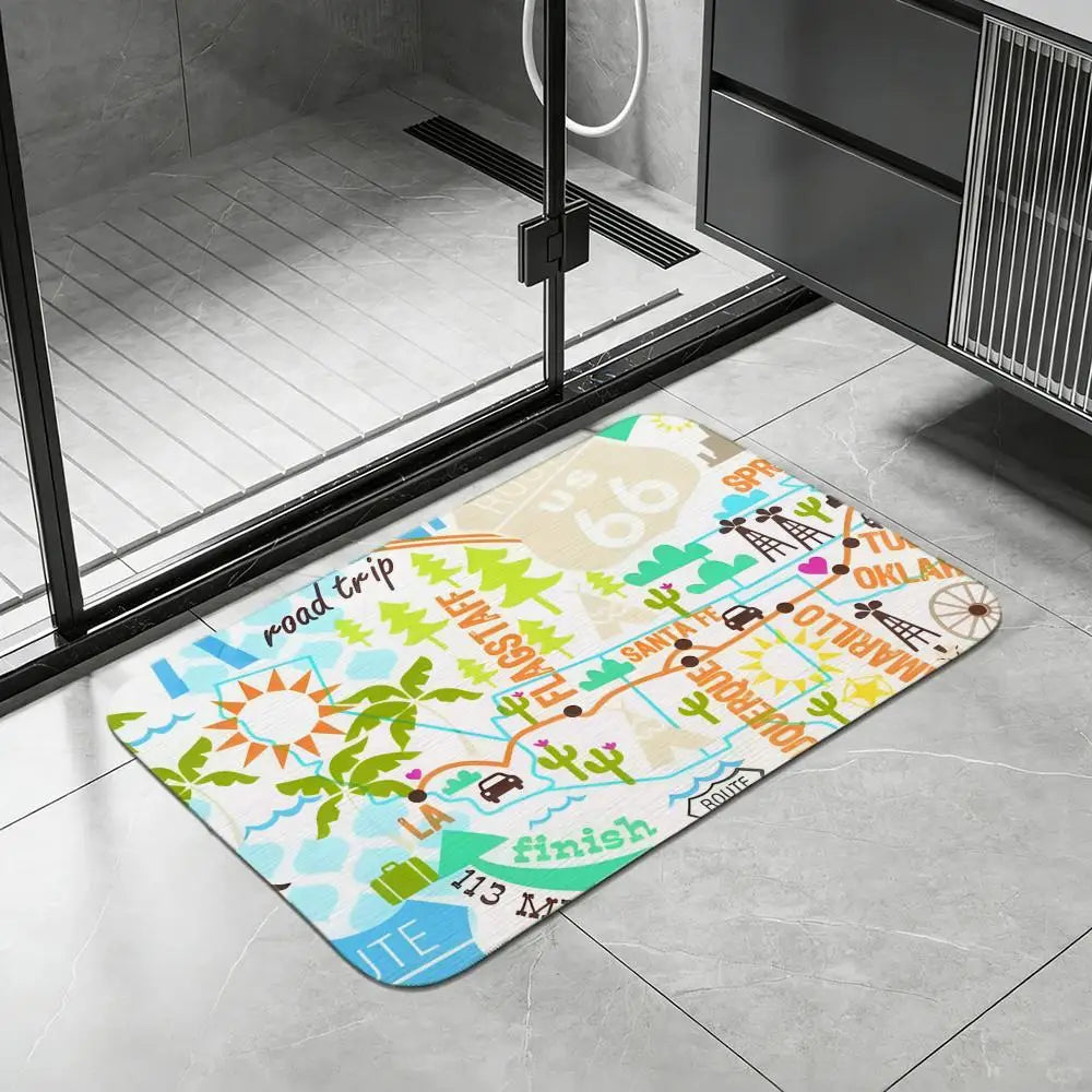 Route 66 Diatomite Bath Mat – Quick-Dry Anti-Slip Floor Mat Diatomite Bath Mat Axl White7 50x80cm