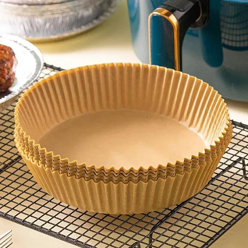 50-Pack Air Fryer Parchment Paper Liners | Non-Stick Baking Pads Air Fryer Liner Axl 50PCS Yellow