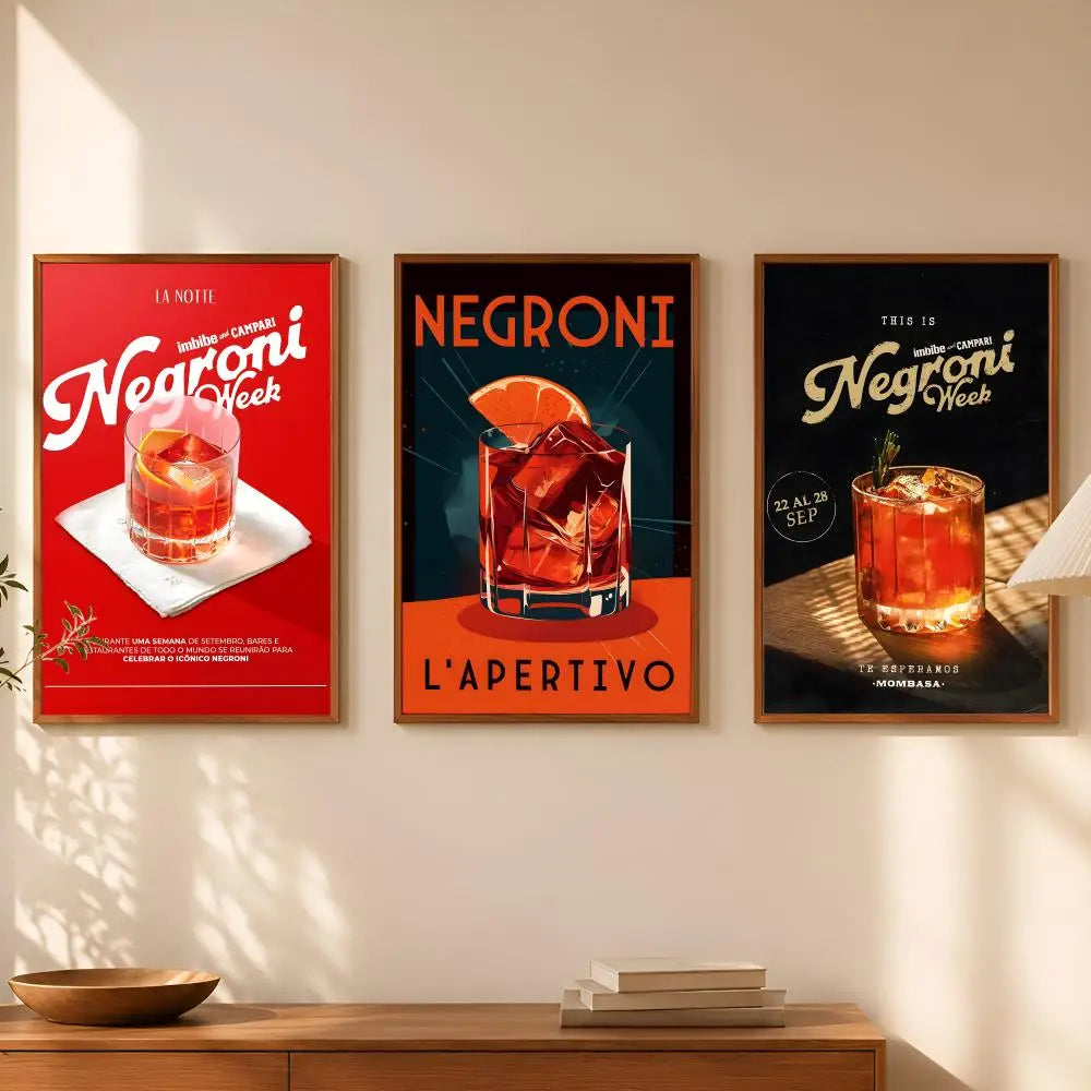 Cocktail Negroni Wall Art Poster – Self-Stick Waterproof Decor Wall Art Poster Axl