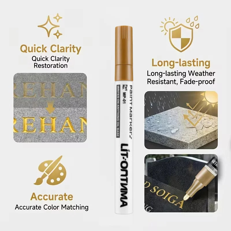 Golden Tombstone Marker – Restores Granite & Marble Text Art Marker Pen Axl