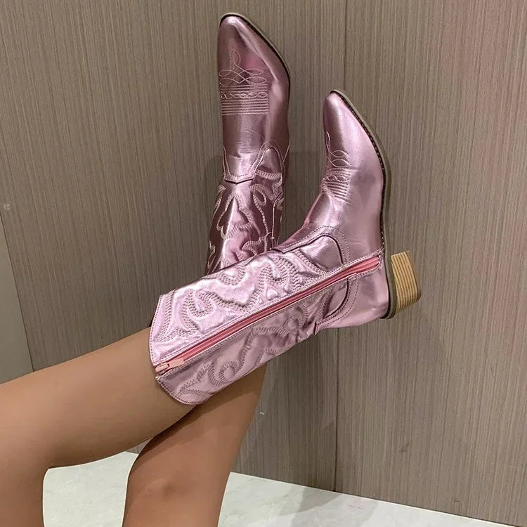 Women's Western Cowboy Mid-Calf Boots | Pointed Toe Side Zip Women's Cowboy Boots Axl pink 40