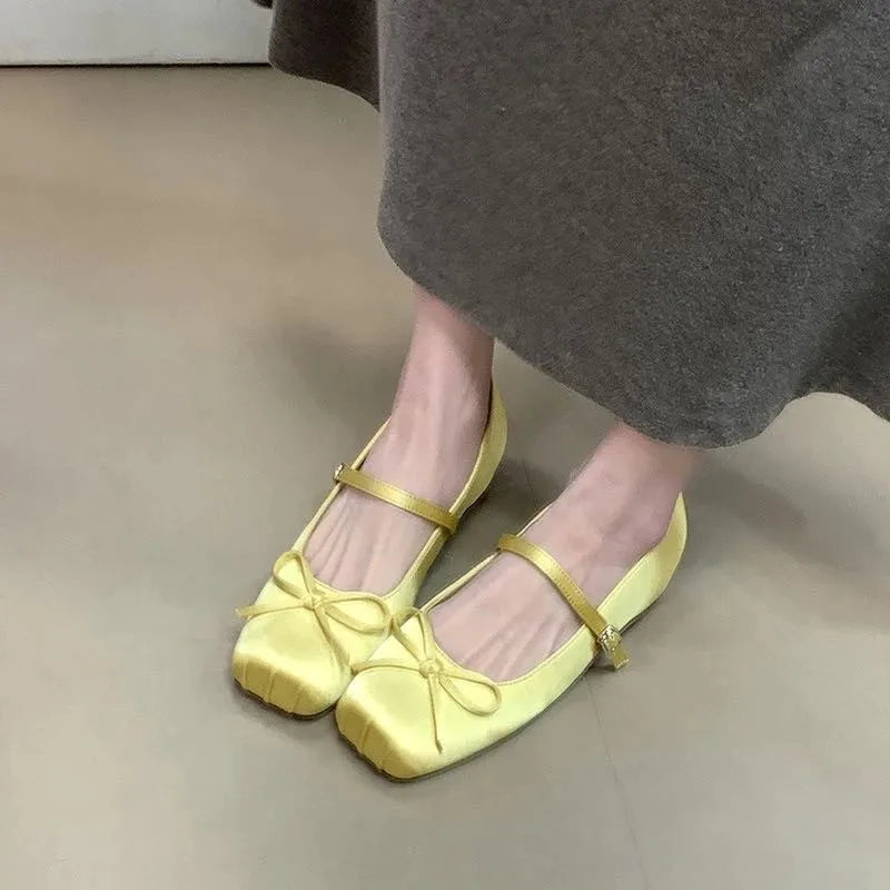 Women's Bowknot Ballet Flats – Slip-On Square Toe Loafers Ballet Flats Axl