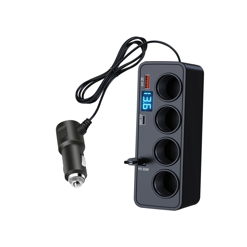120W Car Charger – 4 Sockets & 3 USB Fast Charging Adapter Car Charger Adapter Axl black