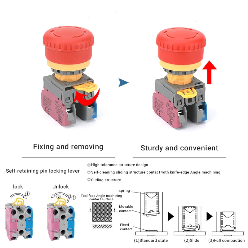 22mm Latching Emergency Stop Push Button Switch 1NO1NC Mushroom Push Button Switch Axl