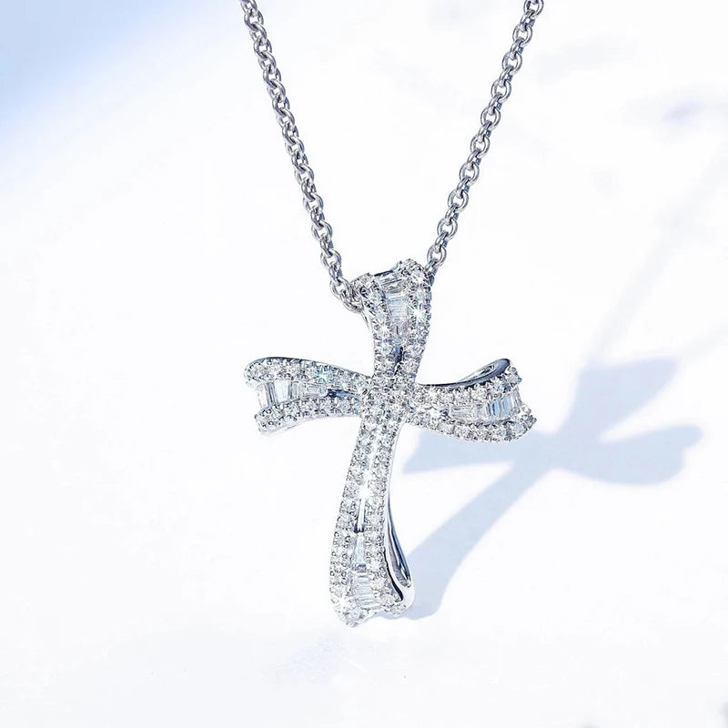 Huitan Crystal CZ Cross Pendant Necklace – Silver Women's Pendant Necklace Axl XL1322 45cm