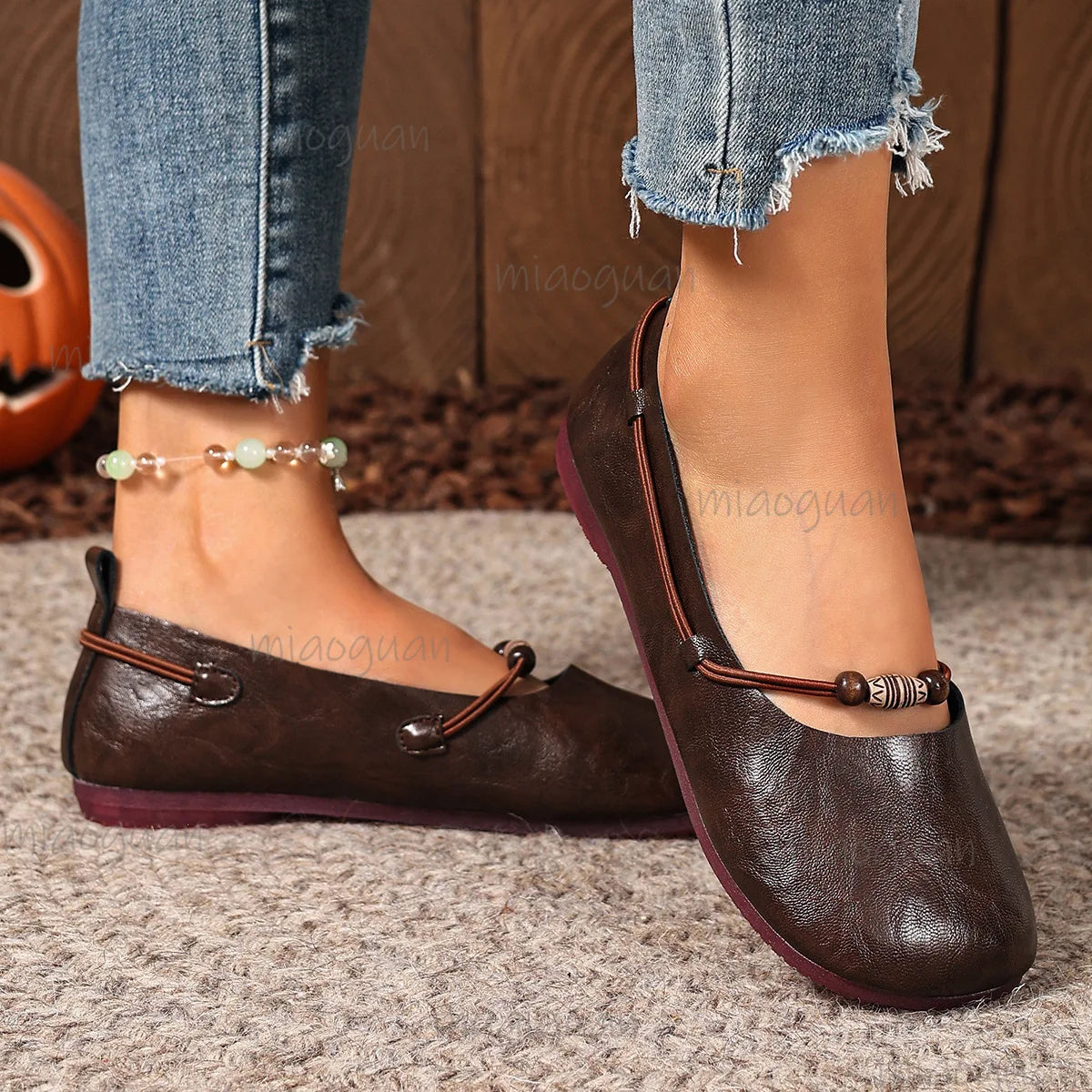 Women's Retro Mary Jane Flats – Slip-On String Bead Loafers Mary Jane Flats Axl