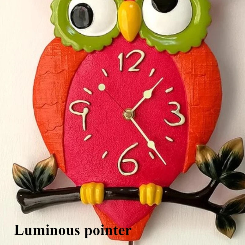 Owl Luminous Pendulum Wall Clock – Silent 16-Inch Resin Decor Decorative Wall Clock Axl