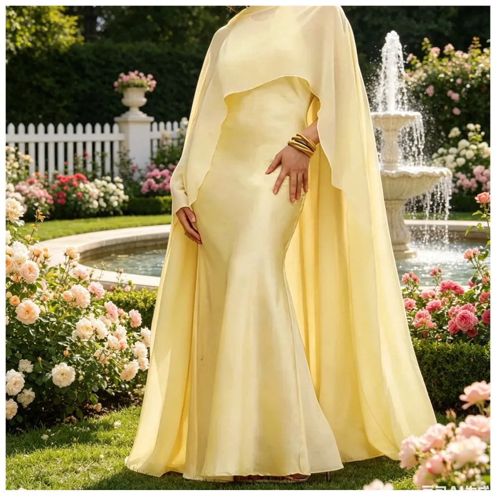 Boho Sheer Mesh Cape Hi-Low Party Cover-Up Shawl Cloak Sheer Mesh Cape Axl Yellow One Size