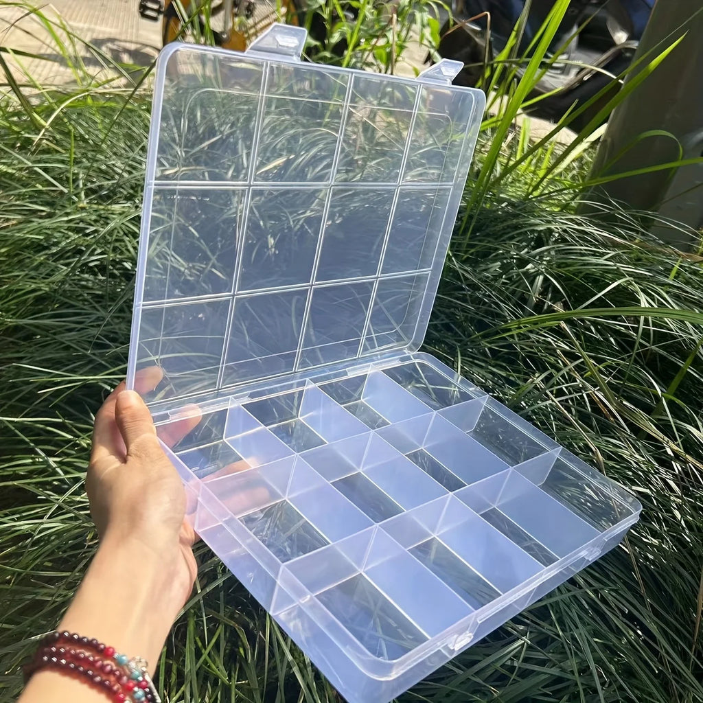 12-Compartment Transparent Storage Box with Card Slots Compartment Storage Box Axl