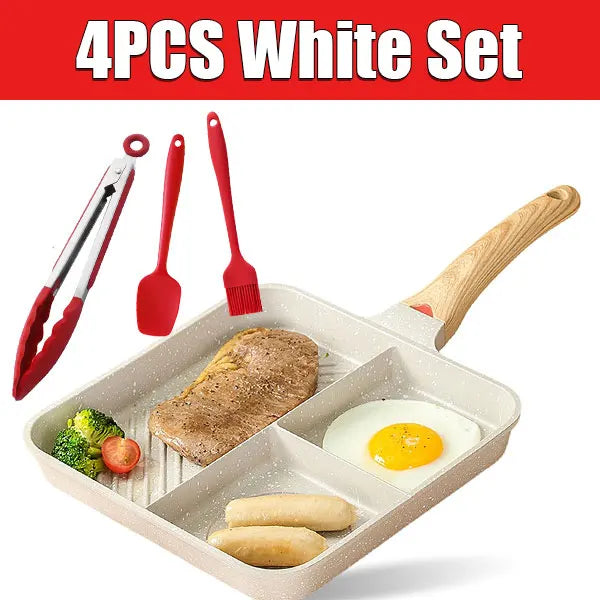Nonstick 3-in-1 Divided Grill Pan – Square Aluminium Skillet Divided Grill Pan Axl 4PCS White Set