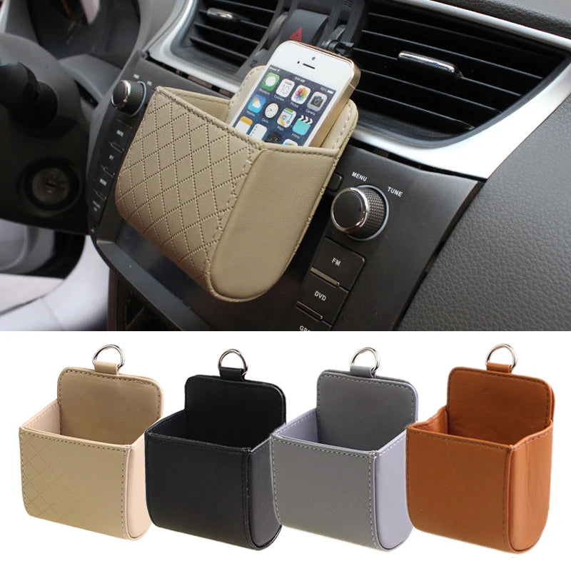 Car Air Vent Storage Bag – PU Leather Organizer Pocket Car Vent Organizer Axl