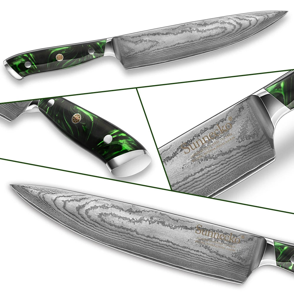 Sunnecko 8" 73-Layer Damascus Steel Chef's Knife | Resin Handle Damascus Chef Knife Axl