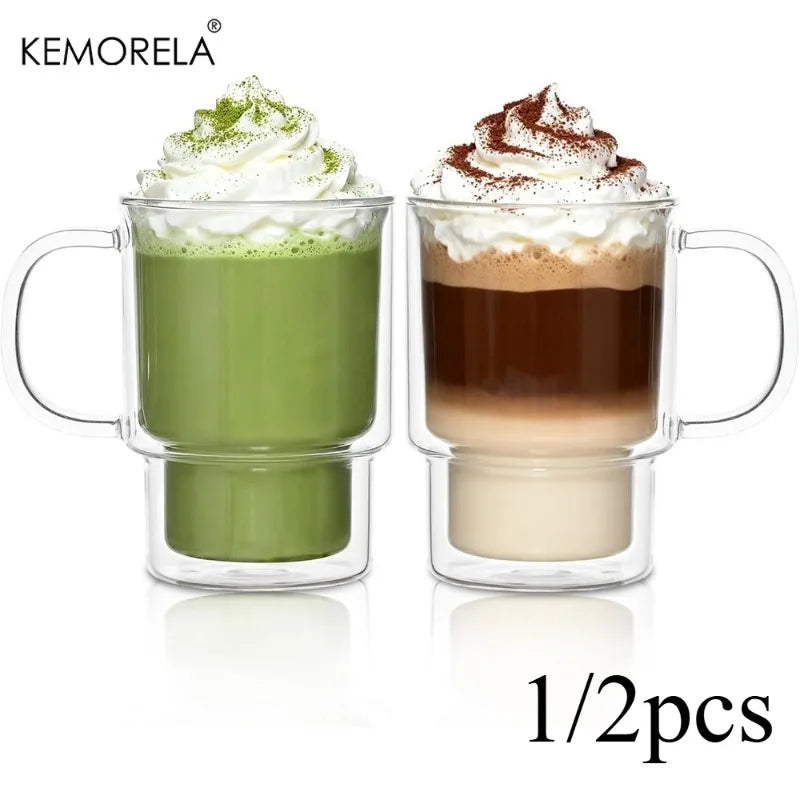 KEMORELA 450ml Borosilicate Glass Coffee Cups with Handle Glass Coffee Cup Axl
