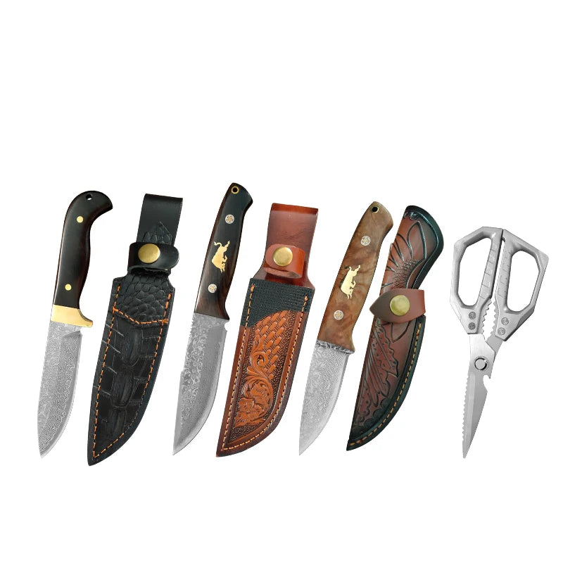 Damascus VG10 Steel Kitchen Knife – Wood Handle | InLeung Damascus Kitchen Knife Axl 4PCS Knife ABCD