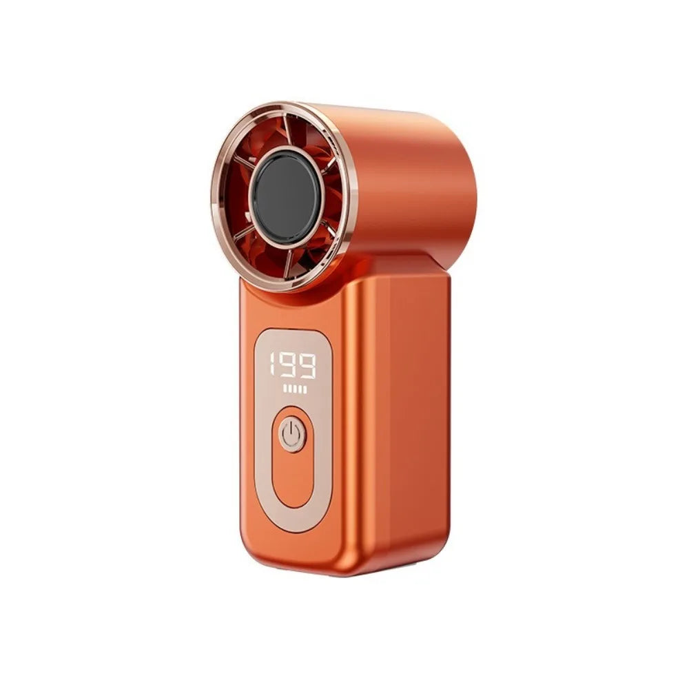 Handheld Turbo Fan 199 Speeds LED Display USB Rechargeable Handheld Portable Fan Axl Orange