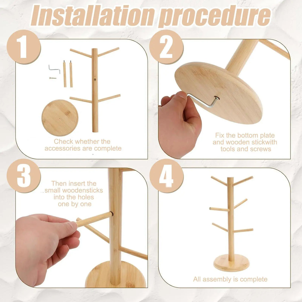 Wooden Mug Tree 6-Hook Cup Holder – Kitchen & Bar Organizer Mug Tree Organizer Axl