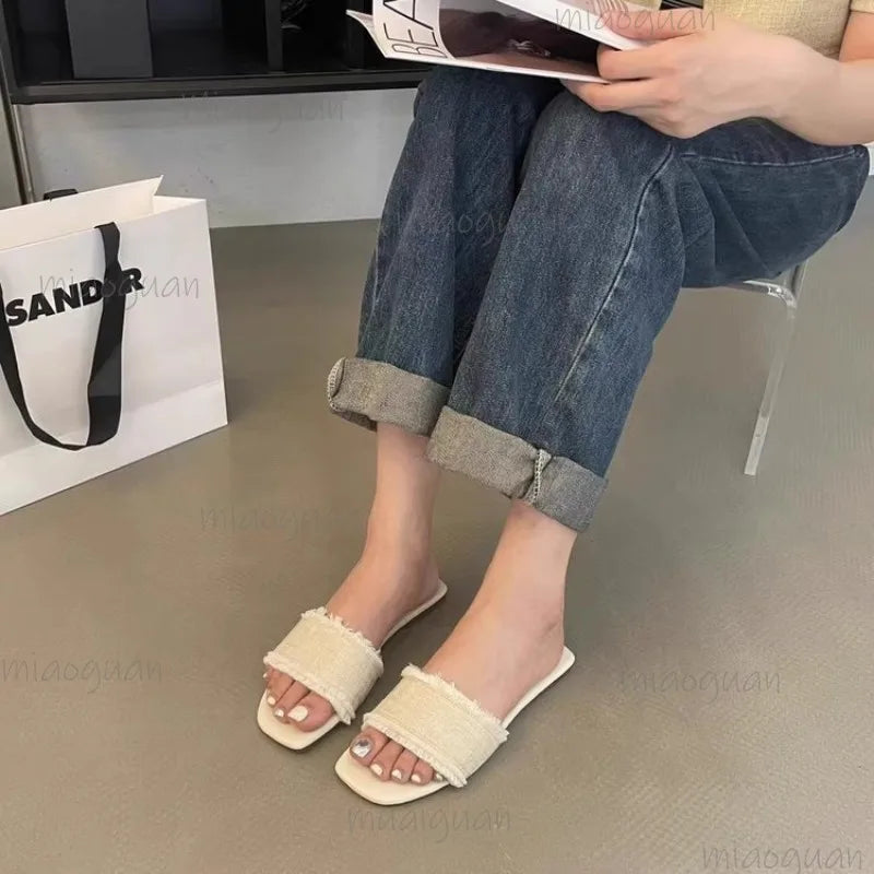 Women's Open-Toe Flat Slides – Summer Beach Slippers & Sandals Women's Flat Slides Axl