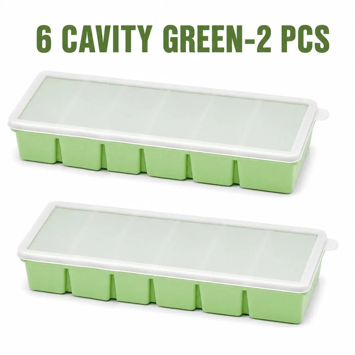 Silicone Long Ice Stick Tray with Lid – Oven Safe, Stackable Silicone Ice Tray Axl 6 Cavity Green-2 Pcs