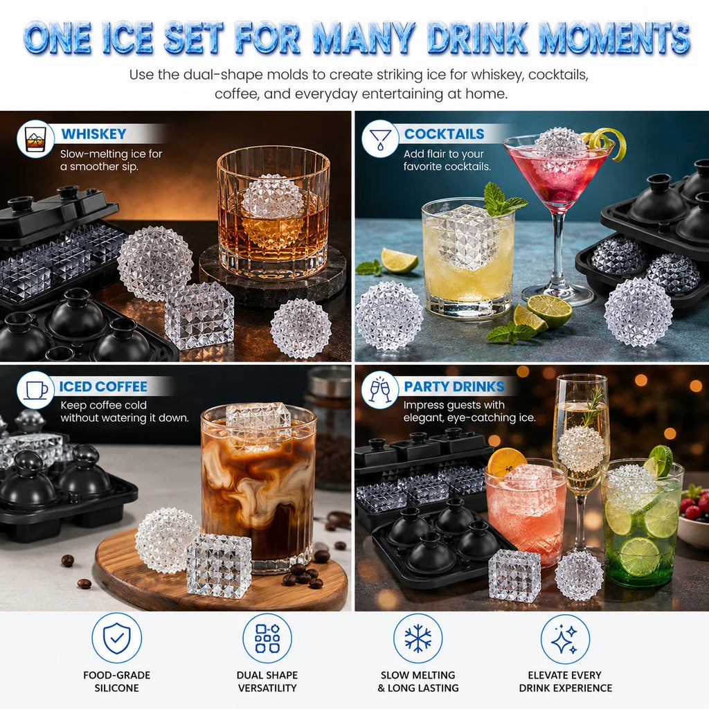 6-Cavity Diamond Silicone Ice Tray with Funnel Lid | Whiskey Bar Silicone Ice Tray Axl