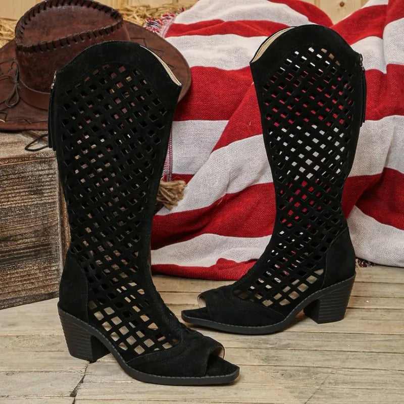 Women's Gladiator Knee-High Boots – Breathable Summer Zip Gladiator Summer Boots Axl