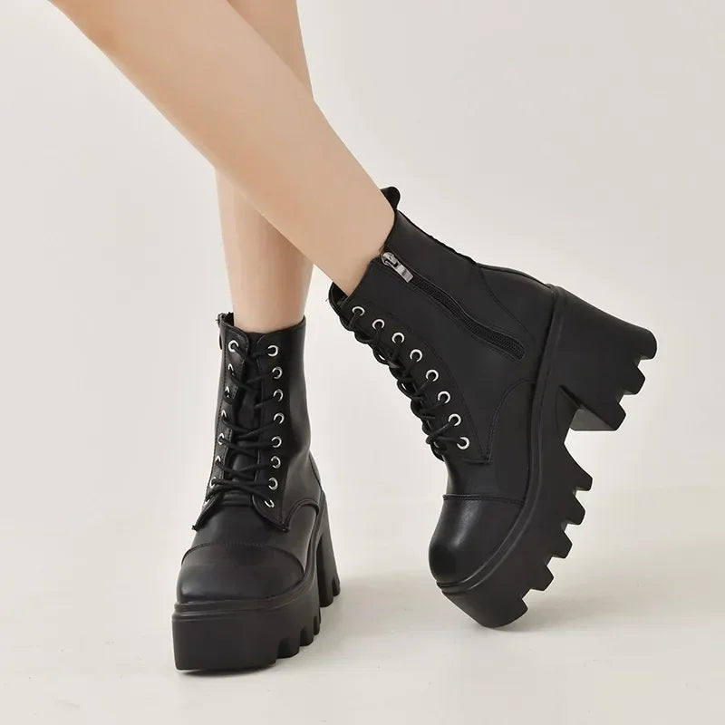 Women's Platform Ankle Boots – Square Heel Side Zip Plus Size Platform Ankle Boots Axl