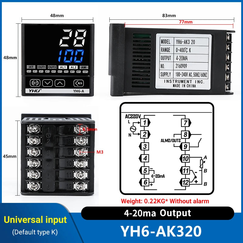 CKCTINNER YH6 PID Temperature Controller – SSR & 4-20mA Output PID Temperature Controller Axl YH6-AK320